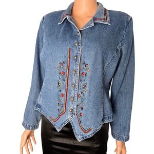 Stonebridge Petites Vintage Embroidered Denim Jacket Blue Floral Western 12P‎